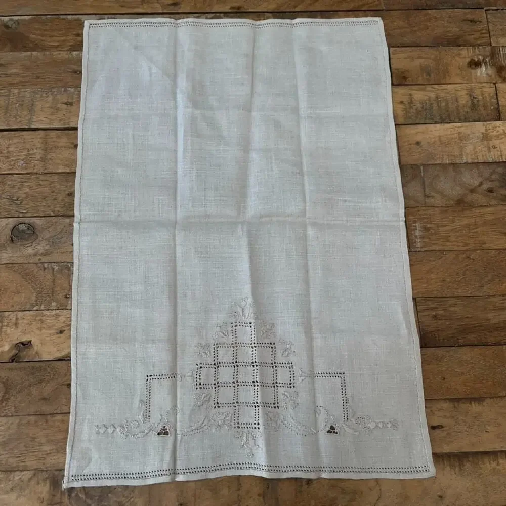 Vintage Cross-Stitch Embroidered Linen Napkins Set of 5 Floral Farmhouse Style